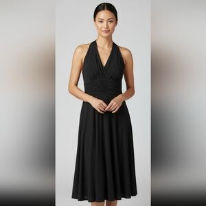 Evan Picone Elegant Black Gathered Midi Dress